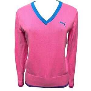 Medium‎ Puma Womens Pink V-Neck Sweater Blue Purple Trim